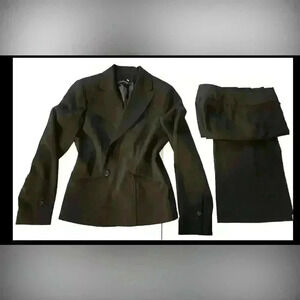 REITMANS 2PC Black striped Black Career peak Collar  Pant suit Size 11